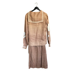 1920s Two-Piece Linen Middy Patched Sailor Styled Blouse & Skirt