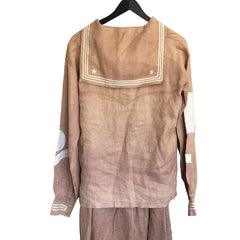 1920s Two-Piece Linen Middy Patched Sailor Styled Blouse & Skirt