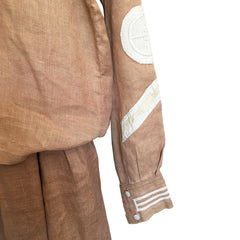 1920s Two-Piece Linen Middy Patched Sailor Styled Blouse & Skirt