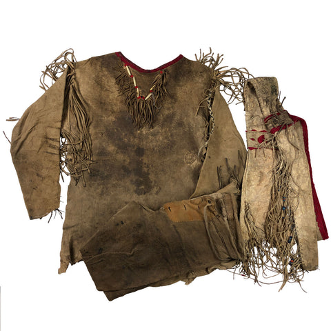 Original Late 1800s Great Plains Native American Buckskin Clothing Set w/ Rifle Sheath