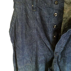 US Navy WWII Indigo Denim Trousers, Jeans, fly detail