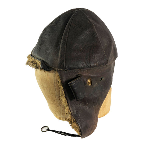 Fur Lined WW1 French Aviator Pilot's Leather Helmet