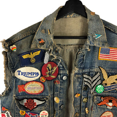 Big E 2nd Pattern Levi's Denim Jacket Motorcycle Cutdown Vest Patched