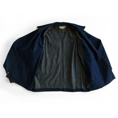 Prison Made Indigo Denim Zip-up Chore Jacket, open flat