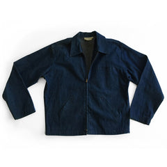 Prison Made Indigo Denim Zip-up Chore Jacket, flat view