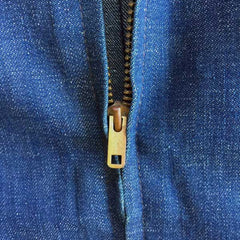 Prison Made Indigo Denim Zip-up Chore Jacket, zipper detail